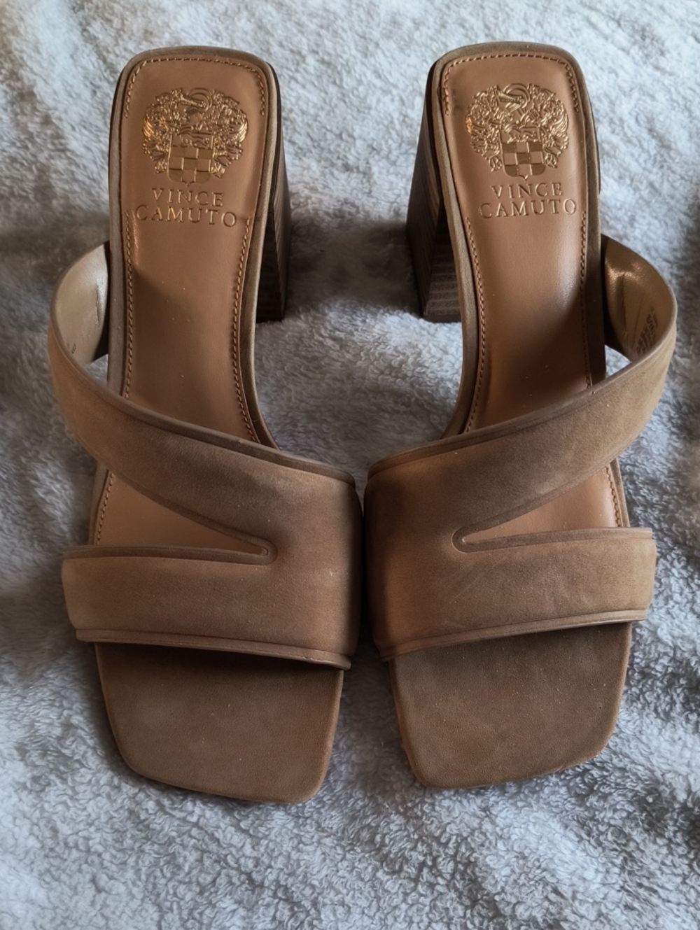 Vince Camuto Brown Genuine Suede Slide Mules with Block Heel, 8 1/2, NWOT